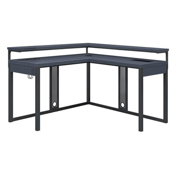 Pemberly Row Loadout L-Shape Gaming Desk in Black Steel Metal