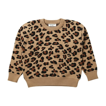 

Tregren Kids Baby Girl Boy Leopard Knit Sweater Long Sleeve Crewneck Pullover Tops Cheetah Sweatshirt Fall Winter Warm Clothes