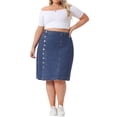 thumbnail image 2 of Agnes Orinda Women's Plus Size Denim Skirt High Waist Button Front Solid Casual A Line Midi Jean Skirts 1X Blue, 2 of 6