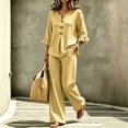thumbnail image 5 of SELONE Dressy Matching Sets for Women Plus Size Plaid Henley Ruffle Blouse Wide Leg Long Pants Casual Workout Outfits, 5 of 7