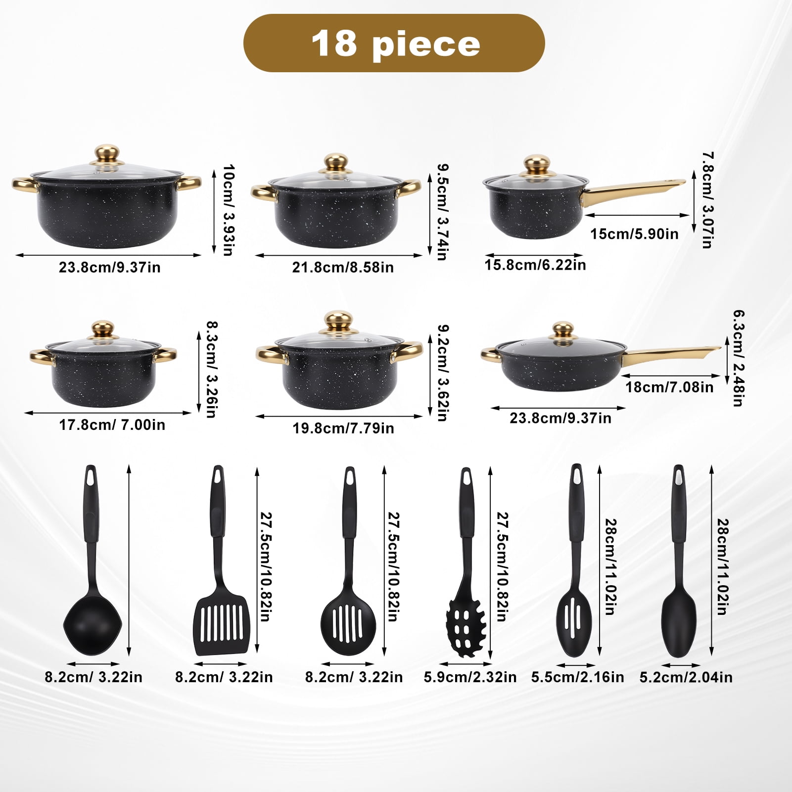 18 Piece Cookware Set, Kitchen Nonstick Pots and Pans Set with Glass Lid for Cooking, Induction & Dishwasher