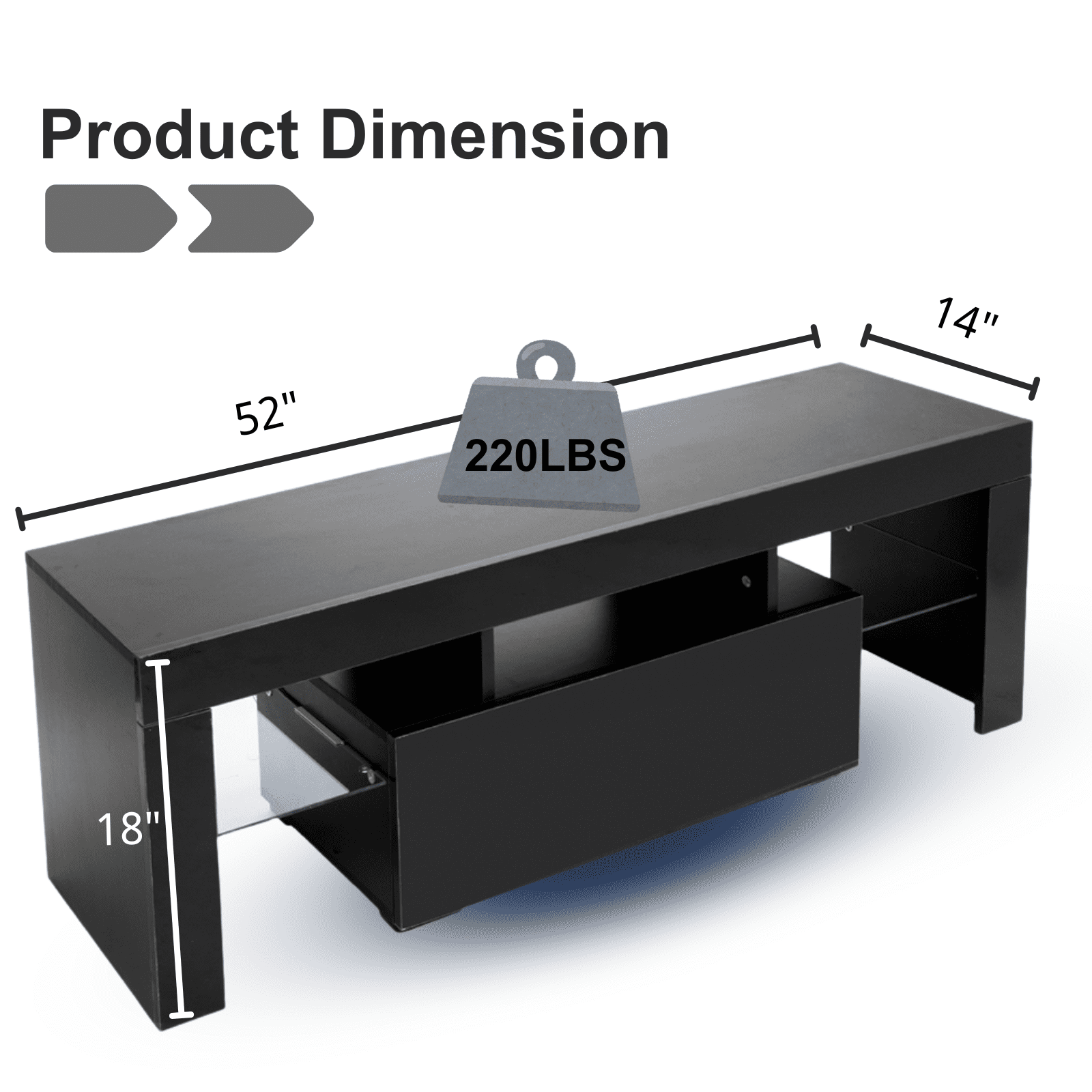 Ktaxon Modern LED Light TV Stand, Storage Console Cabinet Furniture with LED Drawer and Shelves, Entertainment Center for Living Room, Black
