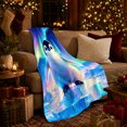 thumbnail image 3 of Whimsical Aurora Borealis Penguin Portrait, Peaceful Celestial Art Scene, Warm Flannel Blanket for Cabin and Lodge, Wildlife Lovers Housewarming Gift, Celestial Home Decor, 3 of 9