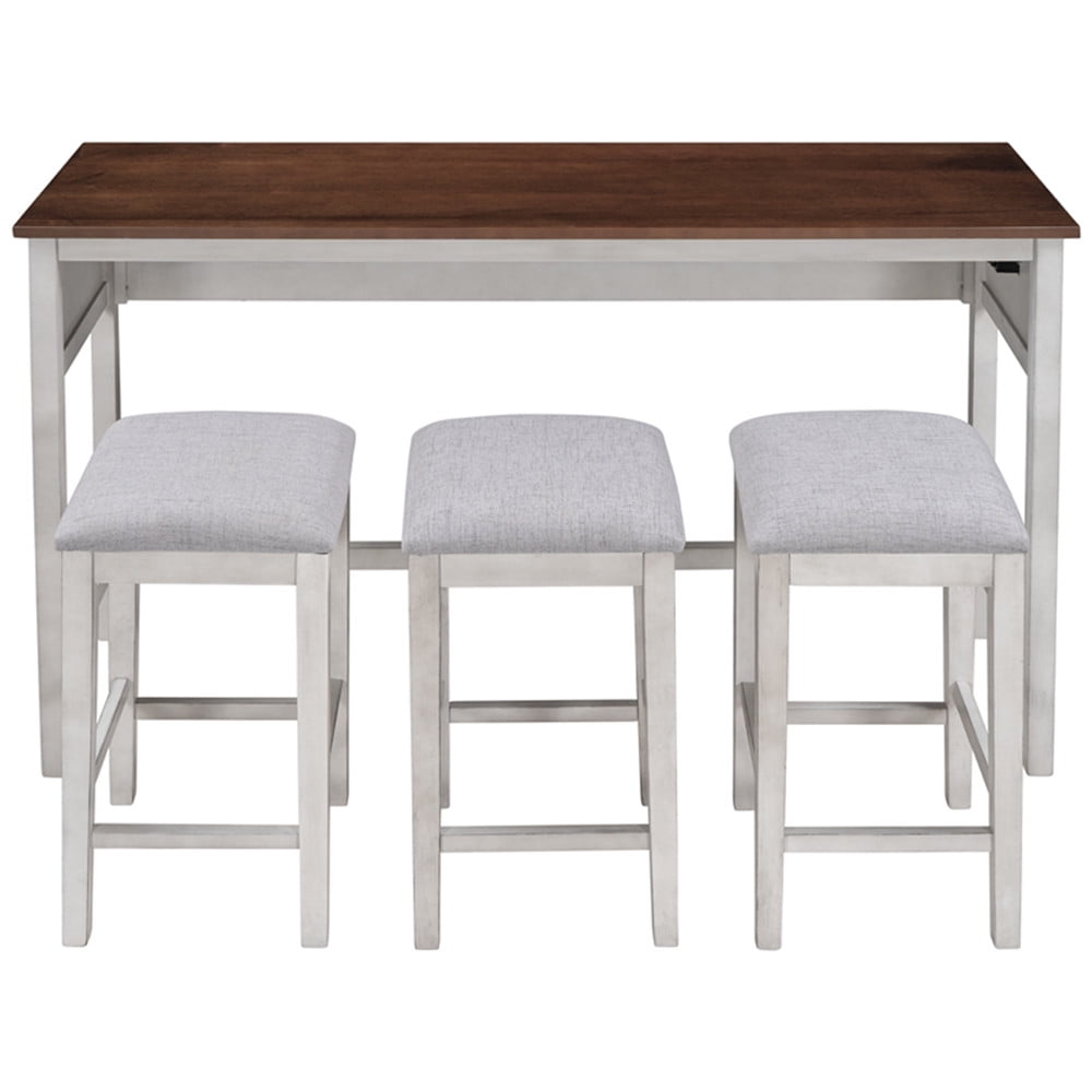 4Piece Counter Height Table Set with Socket and 3 Leather Padded