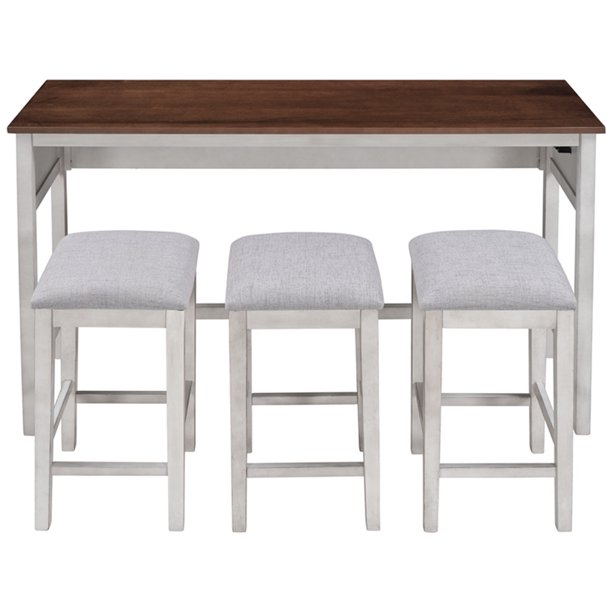 4Piece Counter Height Table Set with Socket and 3 Leather Padded