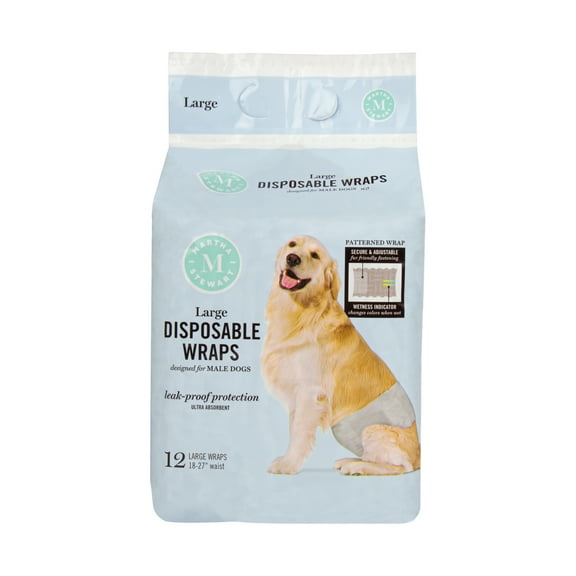 Martha Stewart for Pets Male Dog Wraps, Disposable, Large, 18"-27" Waist, 12