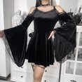 thumbnail image 5 of Gothic Dress for Women off Shoulder Lace Flare Long Sleeve Velvet Vintage Dress A Line Swing Mini Evening Prom Dress, 5 of 9