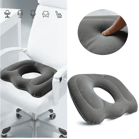 Miommo Inflatable Donut Seat Cushion for Tailbone Sciatica Hemorrhoid Pain Relief, Orthopedic Coccyx Pillow for Office Chair Car Wheelchair and Travel, Large Size Plush Cover