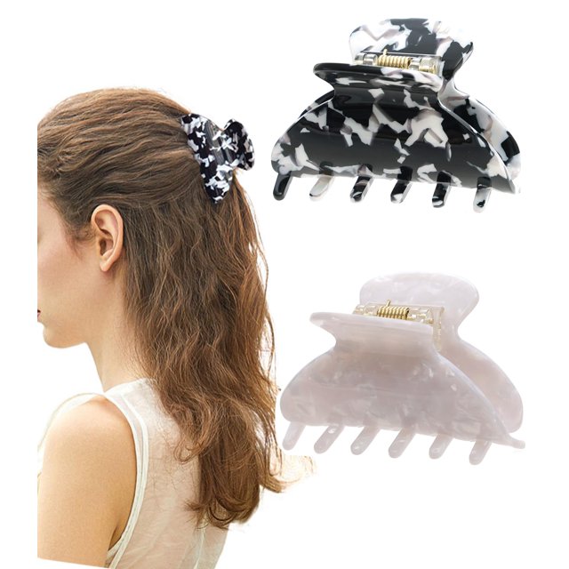 2 uds. Pinzas para el pelo con forma de garra de concha de tortuga mediana, elegantes empuñaduras de celuloide para el pelo de diseño francés para mujer