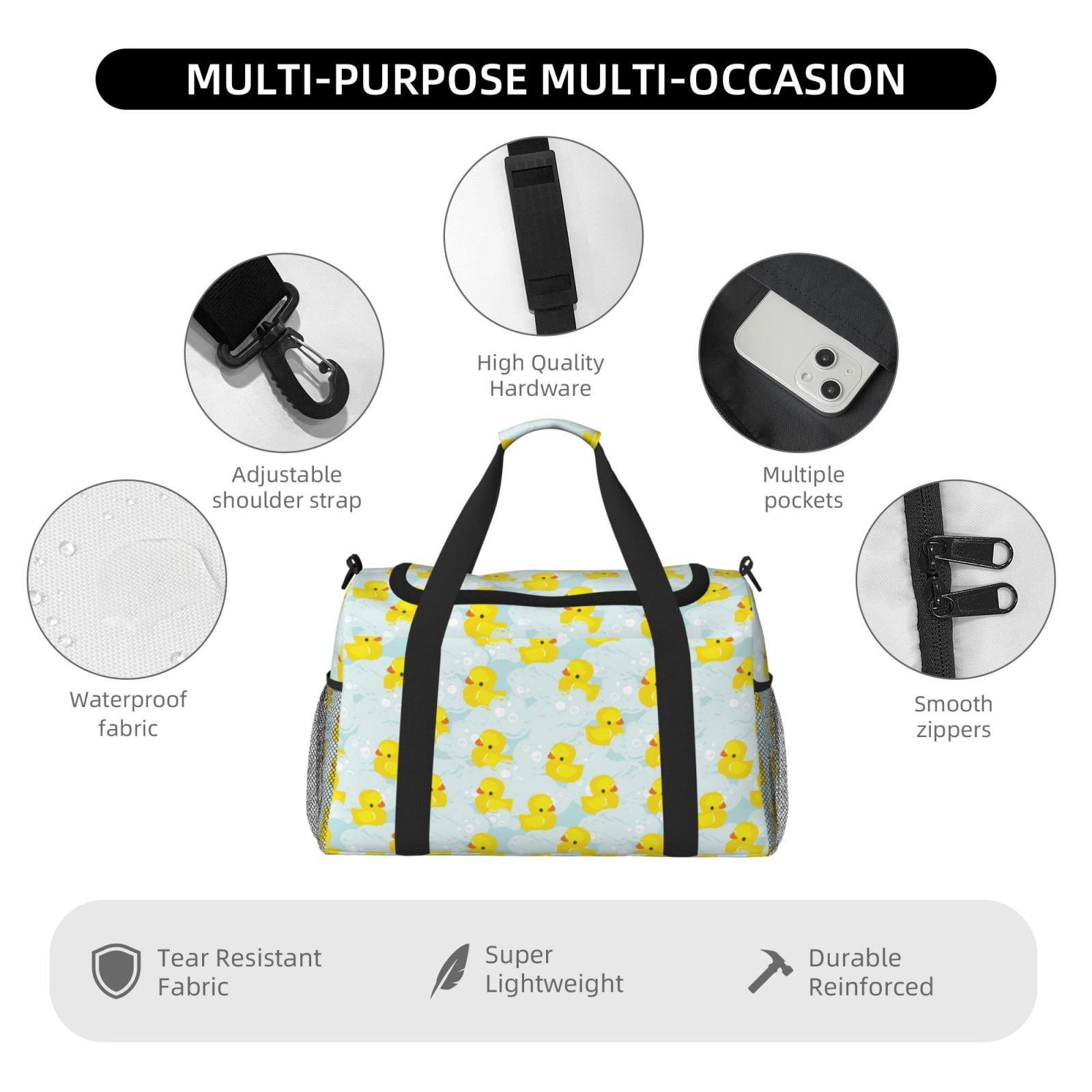 Fuzoiu cute rubber duck Print Travel Duffle Bag,Carry On Tote Bags,Duffel Bag,Sport Gym Bag, Hospital Bag for Labor and Delivery, Overnight Bag,Luggage Bag