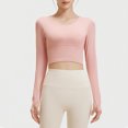 thumbnail image 2 of YYDGH Womens Workout Crop Tops Crew Neck Long Sleeve Yoga Tee Shirts Built in Bra Mild Support Cream Feeling Athletic Shirts Pink XXL, 2 of 9