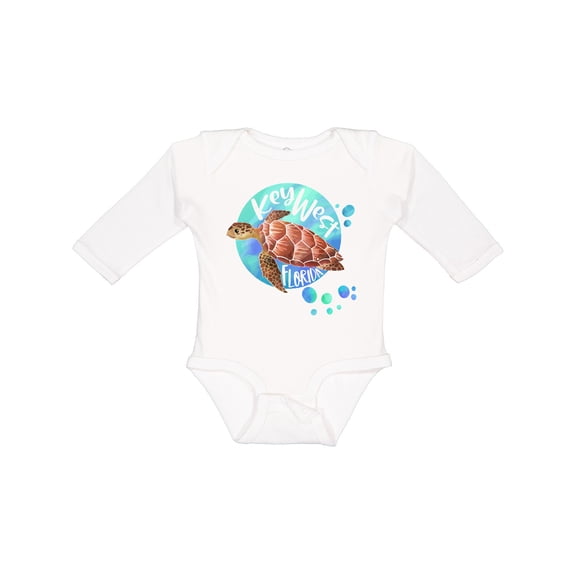 Inktastic Key West, Florida Swimming Sea Turtle with Bubbles Boys or Girls Long Sleeve Baby Bodysuit