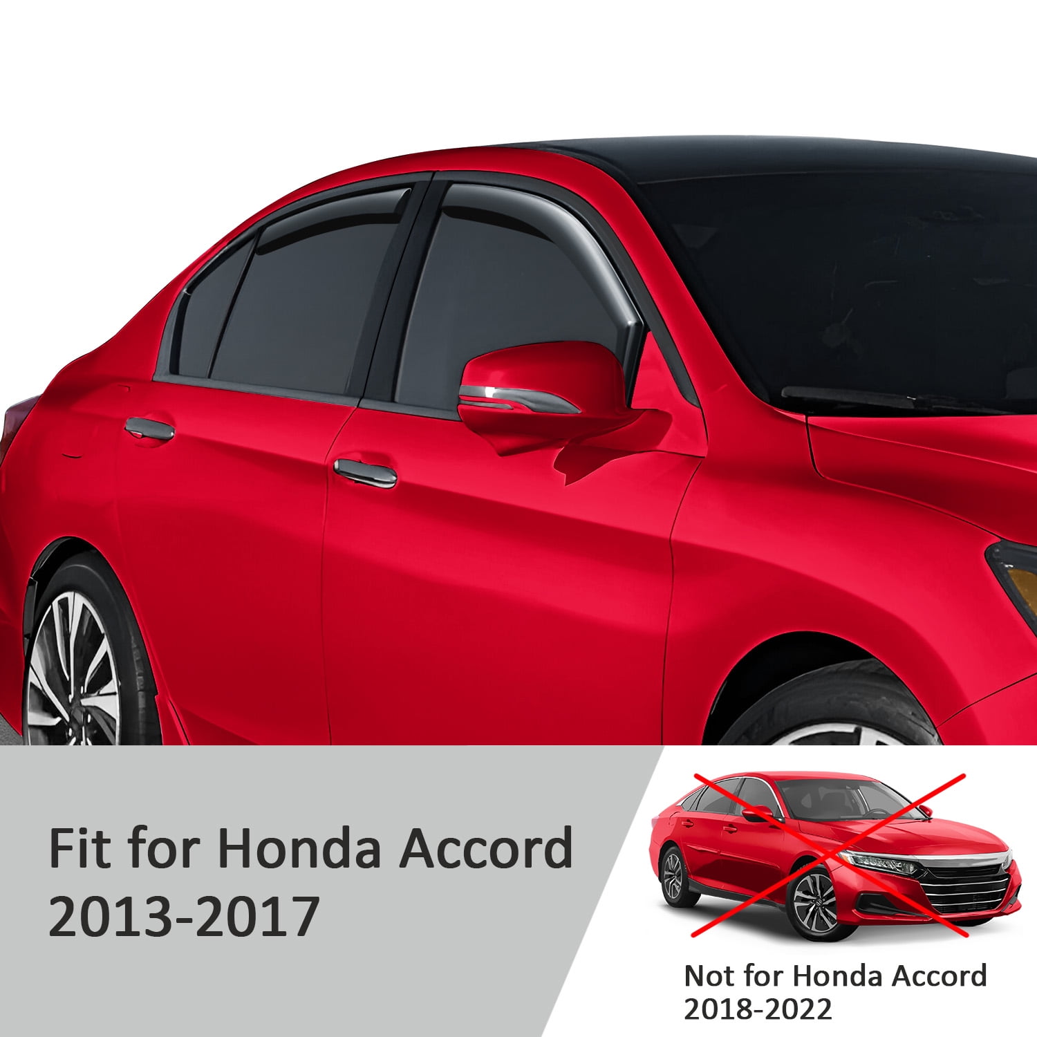 Voron Glass in-Channel Extra Durable Rain Guards for Honda Accord 2013-2017 Sedan, Window Deflectors, Vent Window Visors, 4 Pieces - 200649