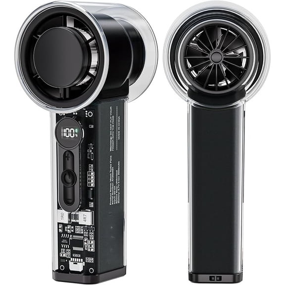 Mini Portable Turbo Fan with Ice Cooling – Speed Adjustable, 3000mAh Rechargeable Battery, LED Display, Powerful Personal Fan for Travel, Camping & Outdoor – Black.