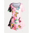 thumbnail image 2 of Camiseta con Estampado de Flores de Mariposa en Talla Extra Rosegal  Camisetas tallas grandes, 2 of 5