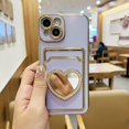 thumbnail image 2 of Plating Wallet for iPhone 14 Case, Plating Love Heart Mirror Card Holder Camera Protection Luxury Cover + 2* Screen Protector, Card Slot Case Elegant iPhone 14 Phone Case -Purple, 2 of 10