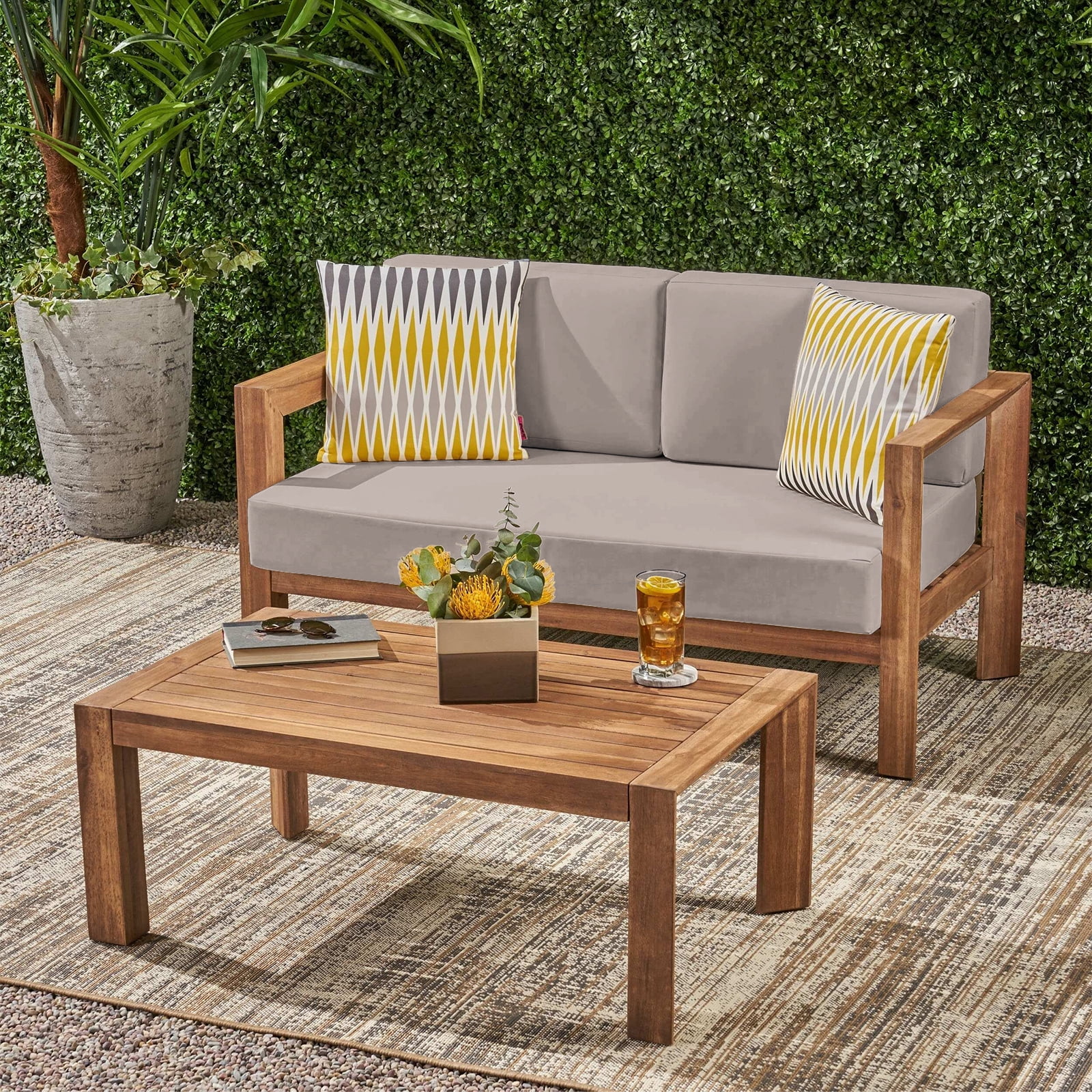 DTTRA Outdoor Loveseat Cushion Set, 48 x 24 Inch, Water Repellent, 3-Year Fade Resistant, Patio Furniture Cushions with Removable Cover, Ties and Hidden Zipper for Sofa Bench Couch Pads Set
