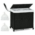 thumbnail image 1 of Gymax Panier à Linge avec Roues et Couvercle, 125L Panier à Linge 3 Sections avec 2 Sacs Doublure, 1 of 10