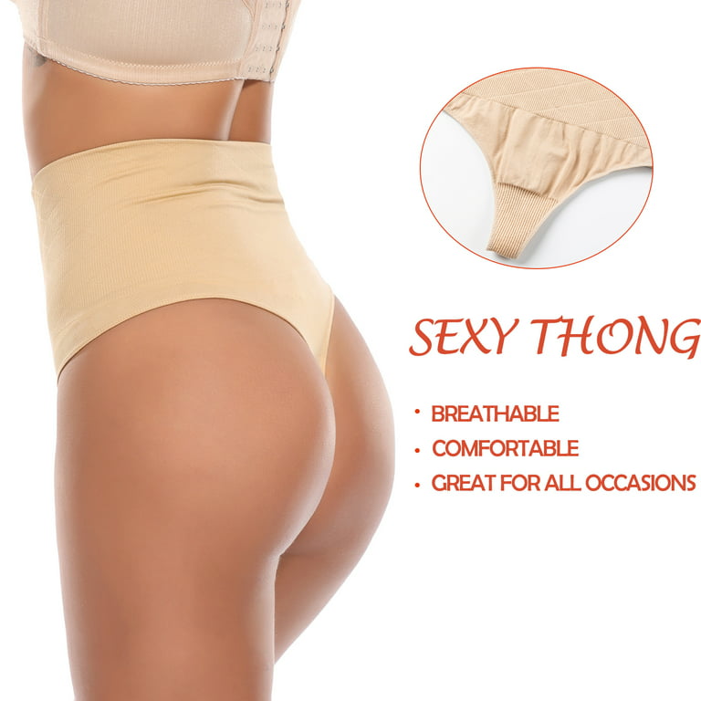 FITVALEN Sexy Thong Shapewear for Women Tummy Control Mid Waisted Thongs  Underwear Seamless Girdle Body Shaper Panty 