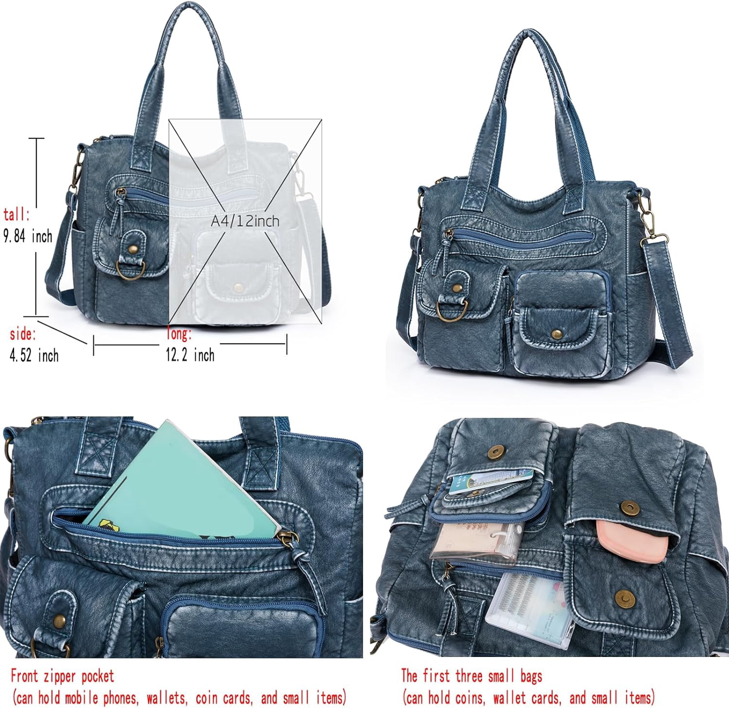 Crossbody Bag for Women Multi Pocket Shoulder Bags Medium Travel Purses Ultra Soft Washed Leather
