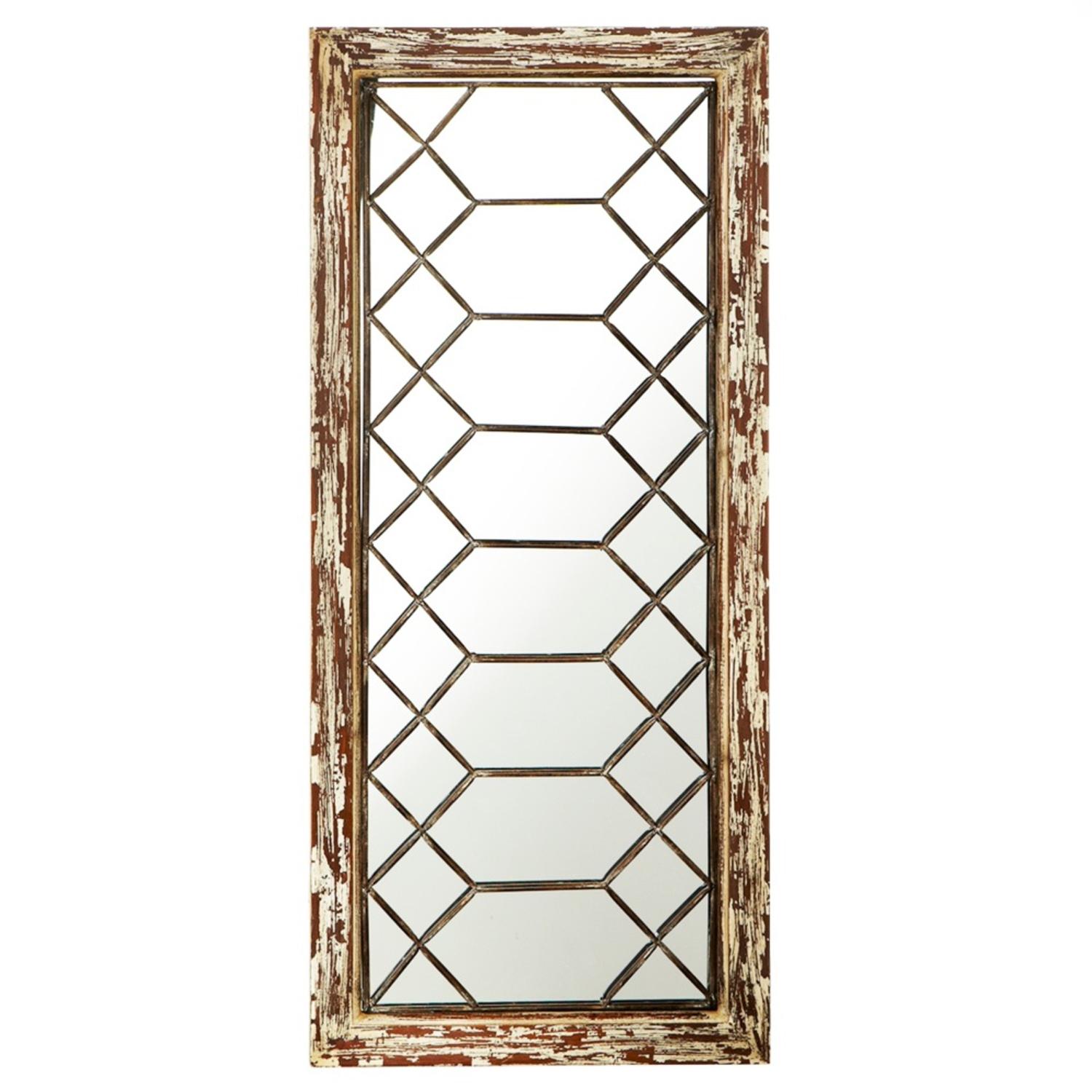 34" Distressed Finish Framed Hexagon Designed Decorative Wall Mirror - Walmart.com - Walmart.com