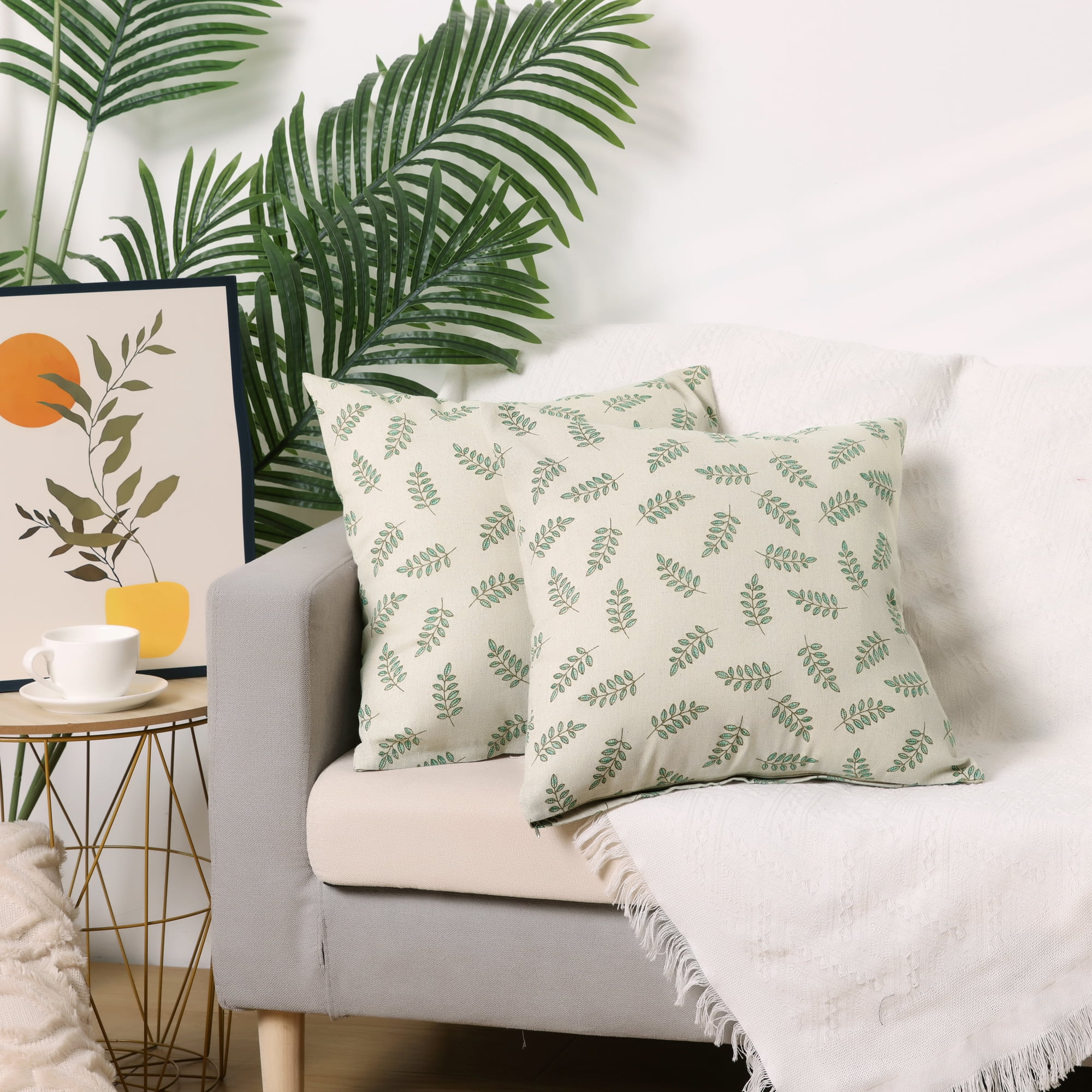 Unique Bargains Spandex Soft Home Decor Throw Decorative Pillow Covers (2 Count) Small Green Leaves 18" x 18"