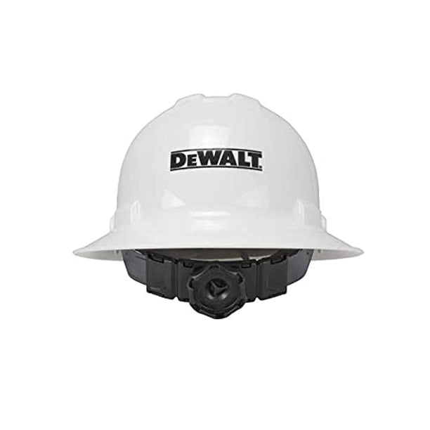 Casco DEWALT de ala completa con cierre de trinquete de 6 puntos, color blanco
