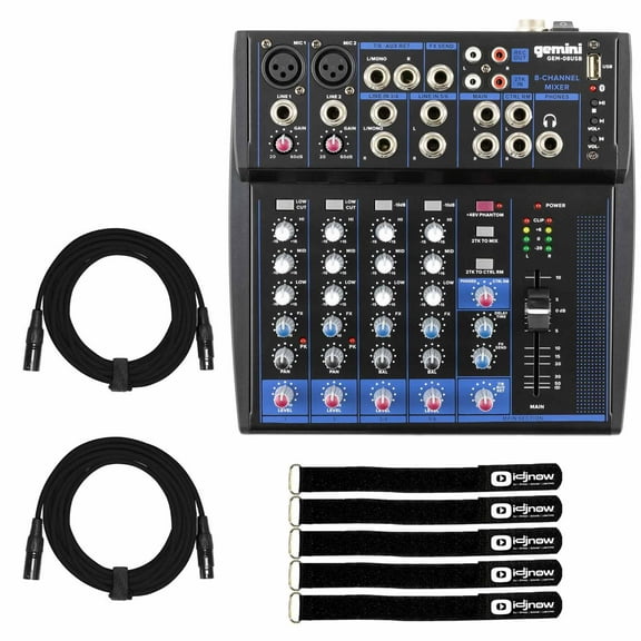 Gemini GEM-08USB 8 Channel Podcast USB Mixer with Cables Package