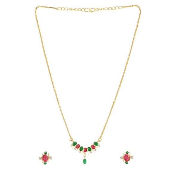 Efulgenz Traditional Ethnic CZ Pendant Necklace with Chain and Earrings Jewelry for Women