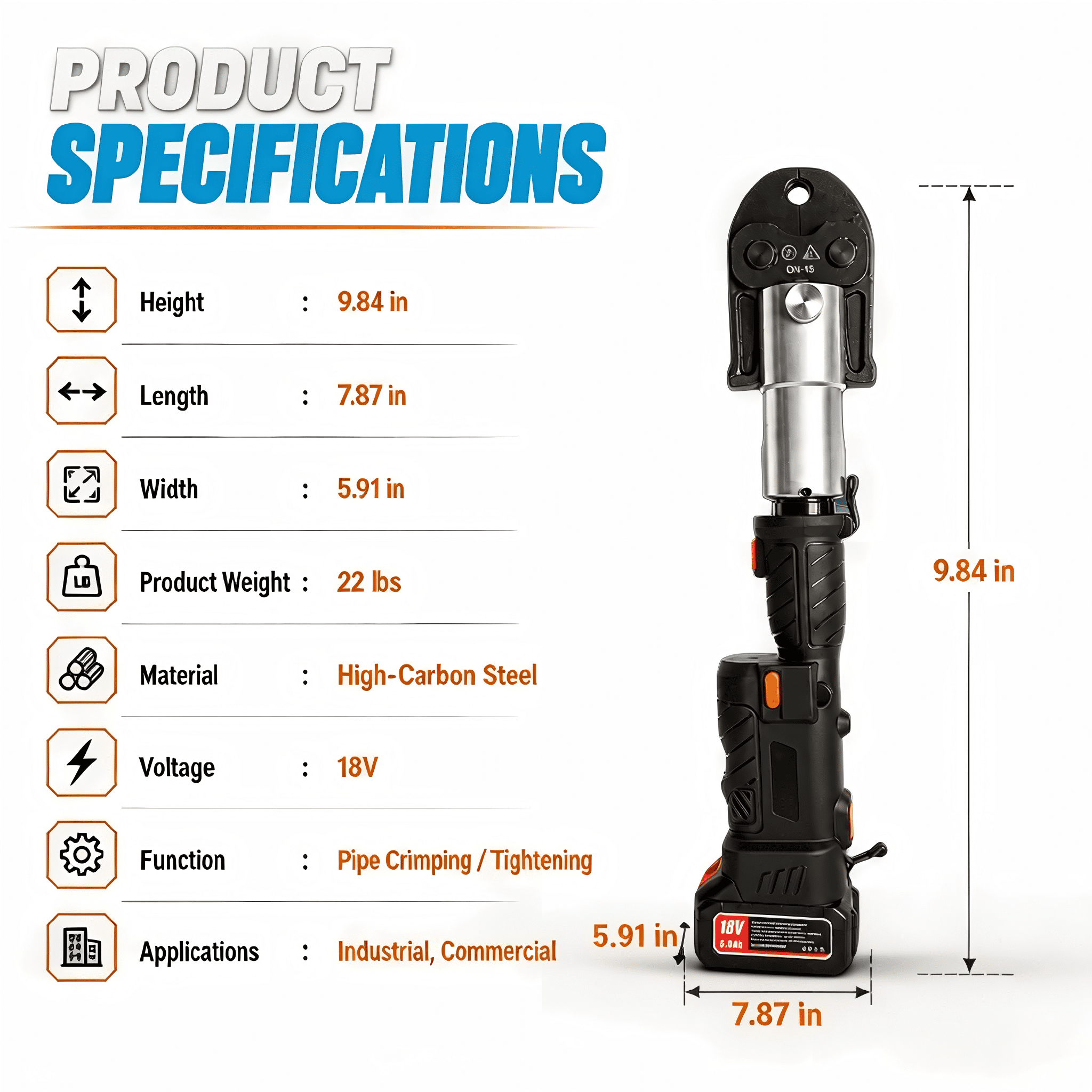 18V Electric Press Tool Kit,24 KN Pipe Crimping Tool with 3 Press Jaws,Pipe Connection Machine for Copper PEX Stainless Steel Pipes