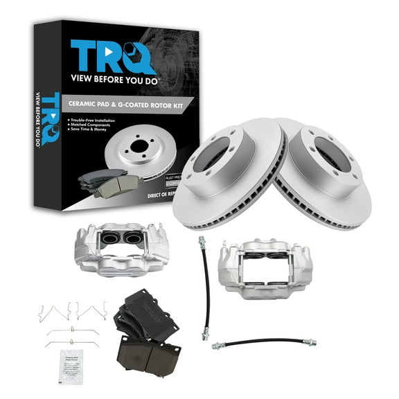 TRQ Front Brake Pad & Rotor Kit Brake Caliper Brake Hose Brake Pads Brake Rotor Ceramic Premium G-Coated Fits Select 2001-2003 Toyota Sequoia 2000-2003 Tundra