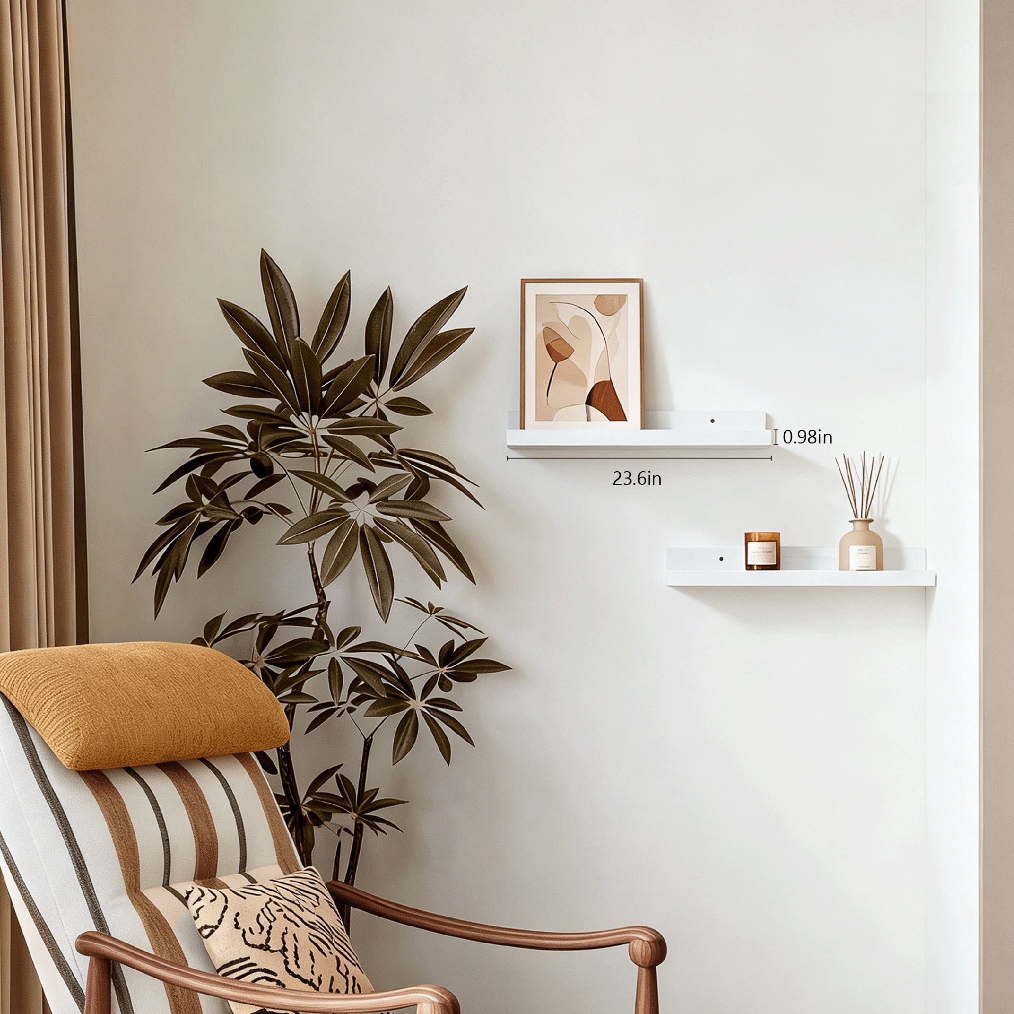 Mifurn 23.6'' Wood Floating Shelves for Wall Picture Ledge Shelves, Set of 2, White