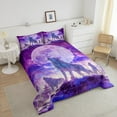 thumbnail image 6 of Howling Wolf Bedding Comforter Sets Winter Wolves On The Snow Mountain Bedding, Wild Animal Printed Comforter Set for Teens Adults Men Galaxy Moon Starry Sky Duvet Insert Queen 3Pcs (Purple), 6 of 6