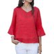 thumbnail image 3 of TaTaai Womens Casual Flared Sleeve Blouse 3/4 Length Bell Sleeve Round Neck Linen Feel Solid Color Top Soft Lightweight Comfortable for Summer Daily Vacation Gift, 3 of 5