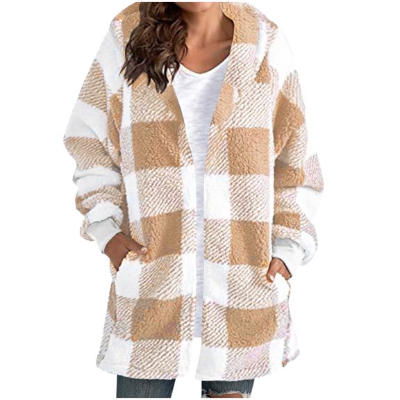 Winter clothing for women Winter Warm Oversized Hooded Long Coat With Checkered Design And Side Pockets