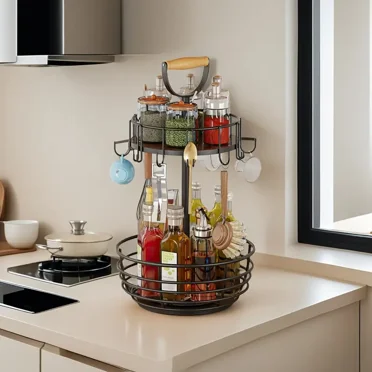 WERSEON Lazy Susan Turntable, 2 Tier Rotating Spice Rack for Kitchen Countertop with Handle