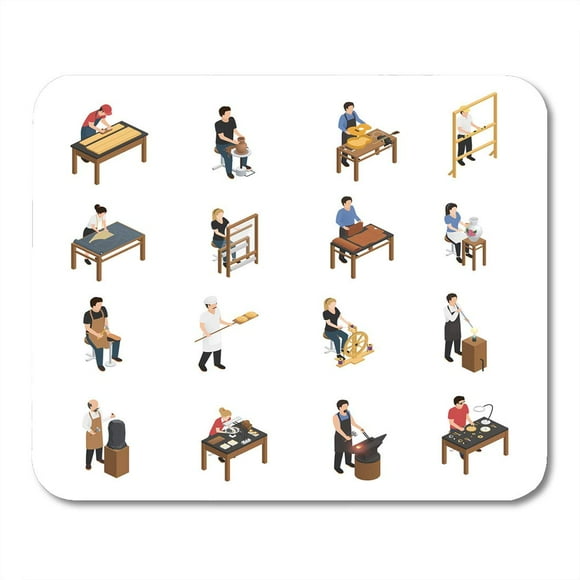 JSDART Artisan Isometric with Baker Glassblower Carpenter Tailor Weaver Potter Shoemaker Blacksmith Sculptor Mousepad Mouse Pad Mouse Mat 9x10 inch