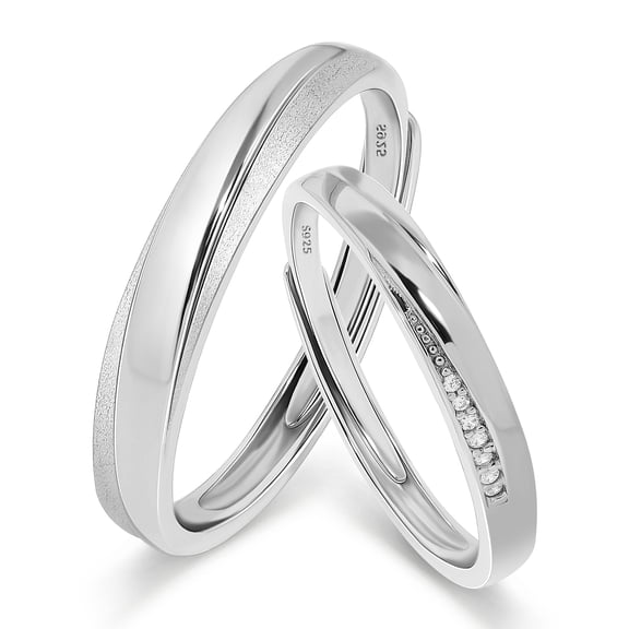 Meissa Sterling Silver Matching Couple Rings for Him and Her – Smooth Polished Bands with CZ Accent, Comfort Fit Wedding Promise Jewelry Set