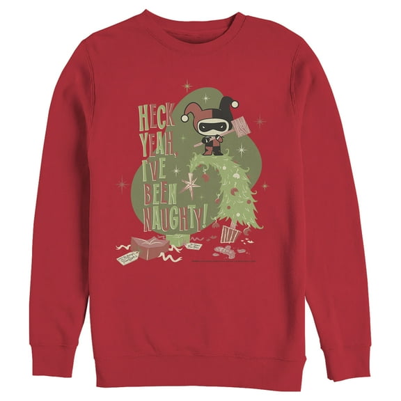 Men's Batman Christmas Naughty Harley Quinn  Sweatshirt Red 2X Large