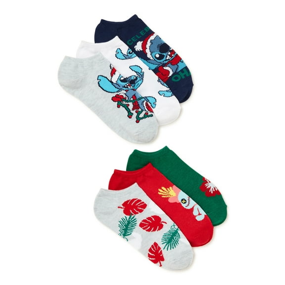 Lilo & Stitch Women’s Holiday No-Show Socks, 6-Pack