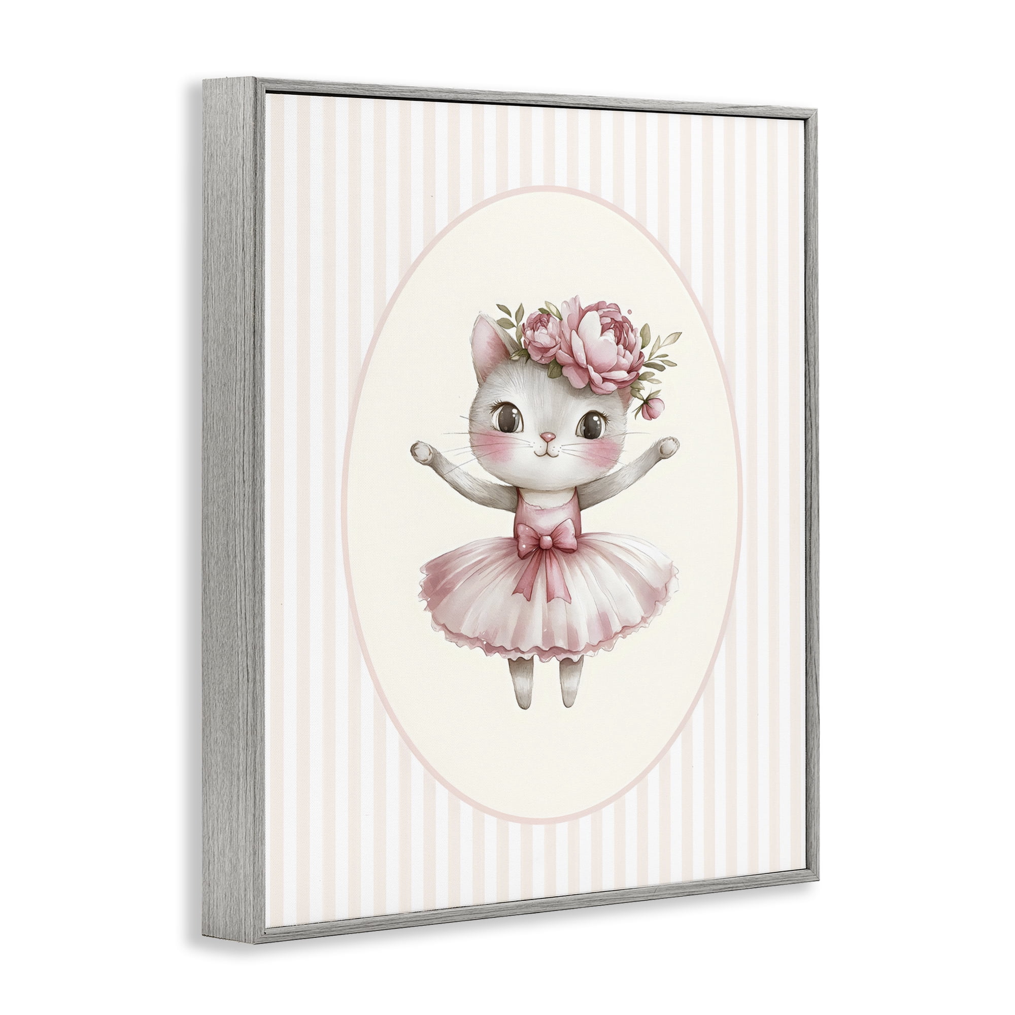 Stupell Industries Nursery Ballerina Cat Striped Gray Framed Giclee Art, design by LSR Design Studio
