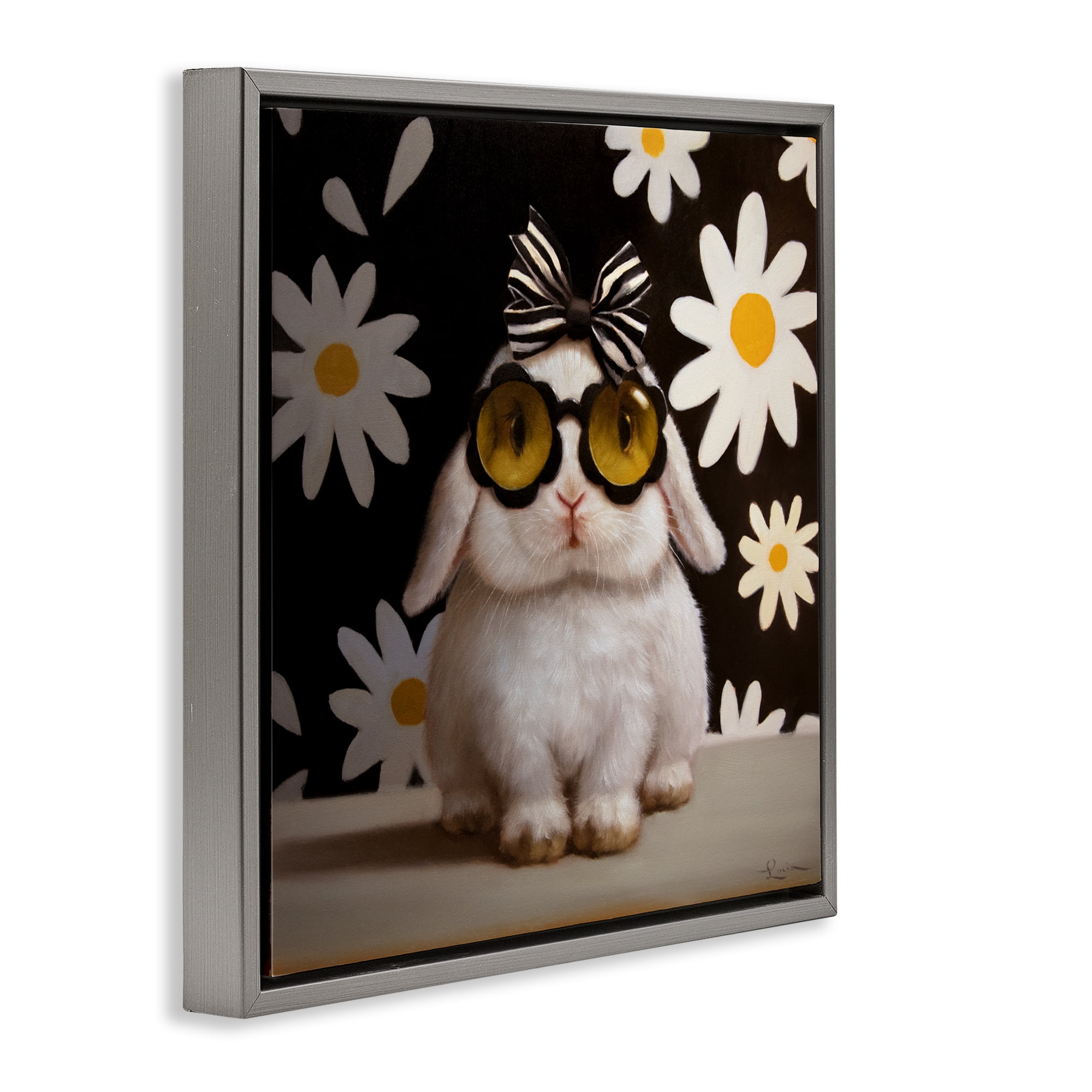 Stupell Industries Boopsie Daisy Bunny Gray Framed Floater Canvas Wall Art, design by Lucia Heffernan