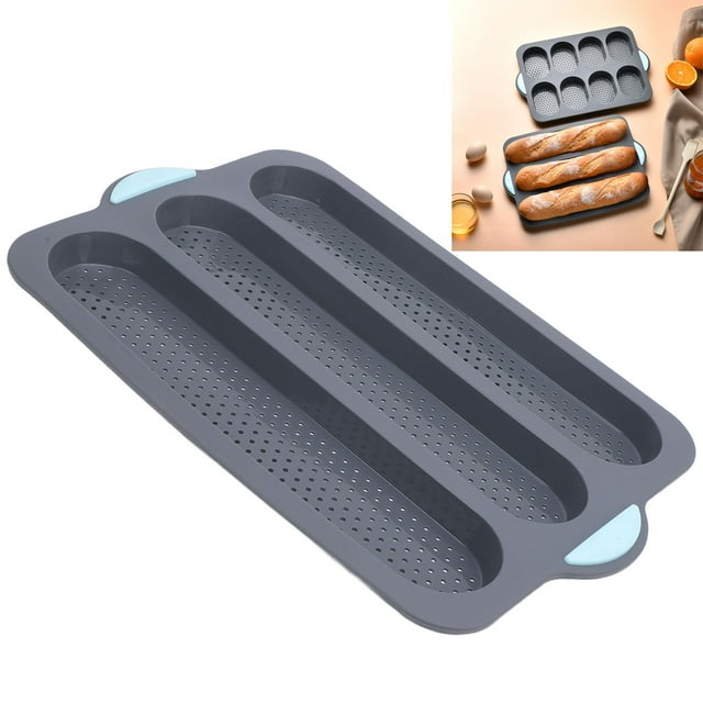 Silicone Bread Pan Nonstick Heat Resistant French Bread Baking Pan Cake Pan with Anti Slip Handles