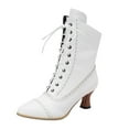 thumbnail image 6 of Vintage Mid Calf Combat Boots for Women Cocktail Party Medival Leather Pointed Toe Kitten Heel Dress Short Booties White Size 7.5, 6 of 7