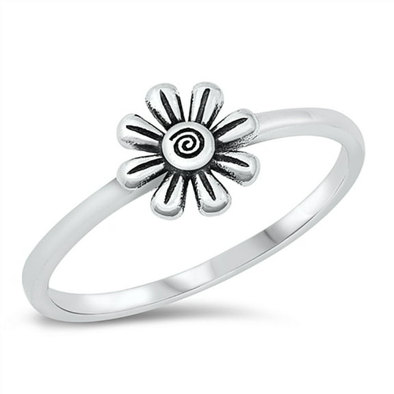 All in Stock Sterling Silver Swirl Center Flower Ring Size 9