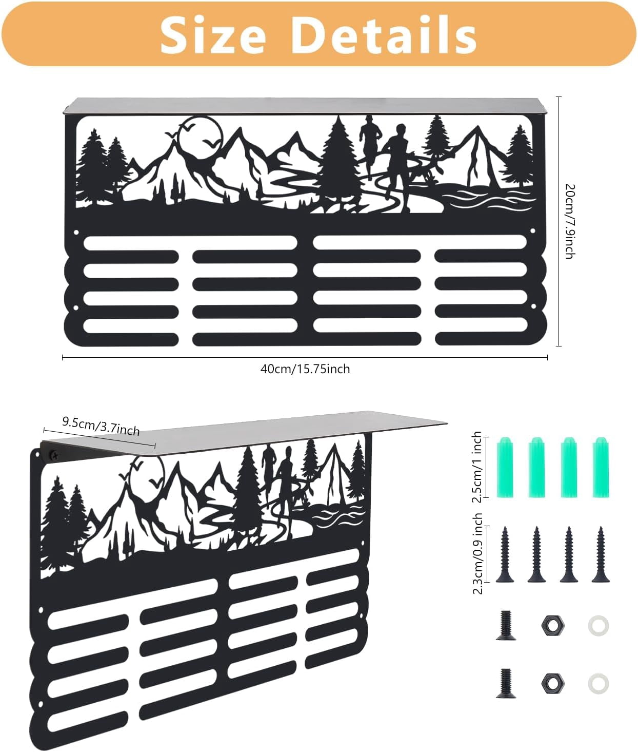 Running Medal Trophy Hanger Rack Mountain Run Medal Holder Display with Trophy Shelf Metal Medal Hanger Display with Shelf Stand for Running Awards Storage Athletes Gifts