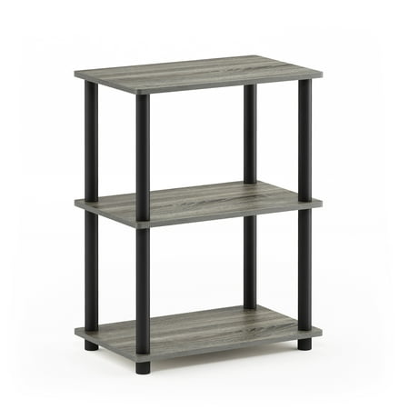 Furinno Turn-N-Tube No Tool 3-Tier Storage Shelf, French Oak/Black