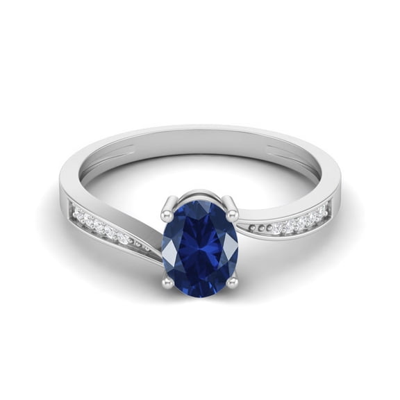 1.20 Cts Oval Blue Sapphire Syn. 925 Sterling Silver Solitaire Accent Woman Halo Valentines Day Gifts Ring