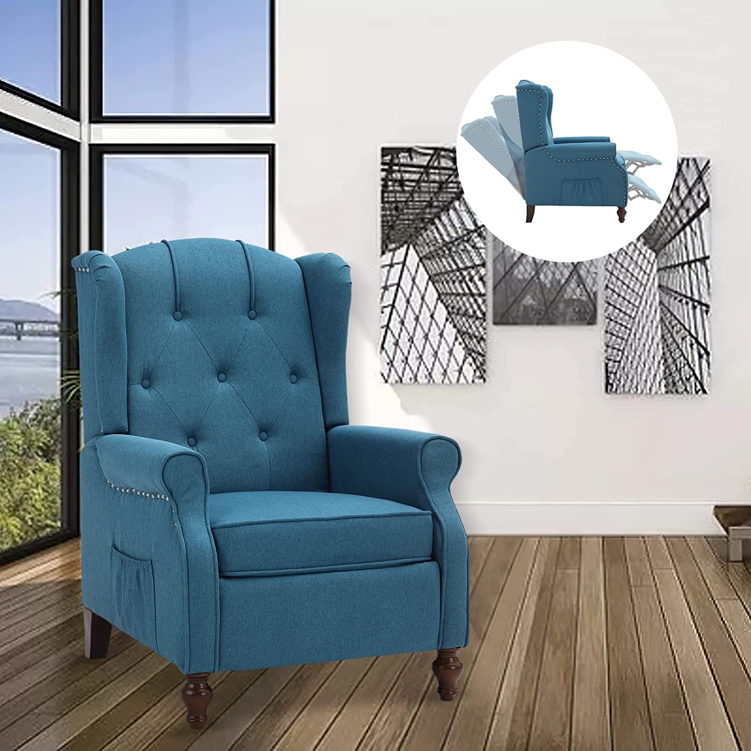 LVUYOYO Wingback Recliner Chair Push Back Arm Chair with Heat and Massage Tufted Single Sofa for Home, Living Room, Office, Bedroom