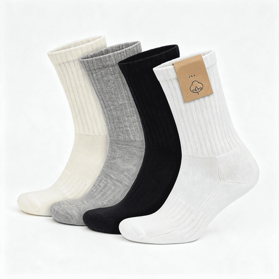 TELOLY 4 Pairs Organic Cotton Crew Socks for Men & Women, Cushioned Athletic Sport Socks, Seamless Breathable Soft, Organic Cotton Socks